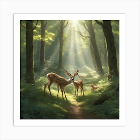 Deer In The Woods paintings art print Art Print