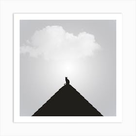 Silhouette Of A Cat On A Roof Art Print