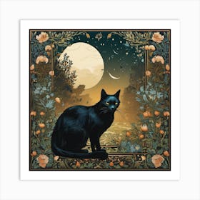 Black Cat In The Moonlight Art Print