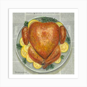 Roasted Turkey With Lemon And Rosemary On Plate Kitchen Food Art Print