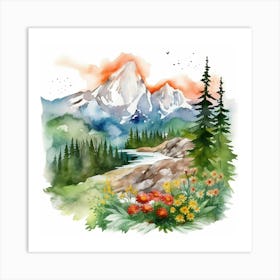 Watercolor Mountain Landscape Art Print