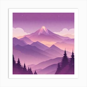 Misty mountains background in purple tone Art Print