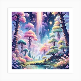 A Fantasy Forest With Twinkling Stars In Pastel Tone Square Composition 260 Art Print