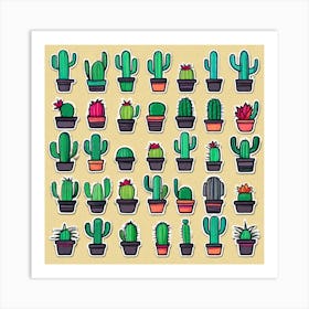 Cactus In Pots 1 Art Print