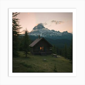 Cabin In The Mountains At Sunset Art Print