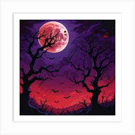 Full Moon With Bats Art Print