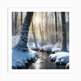 Winter Woodland Stream in Diffused Sunlight 3 Art Print