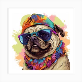 Hippie Pug Art Print