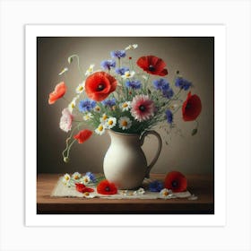 Photo Of Poppies In A Vase Art Print