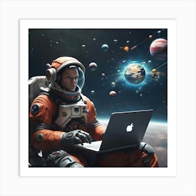 Astronaut Working On A Laptop Art Print