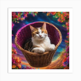 Cat in a Flower Garden Art Print