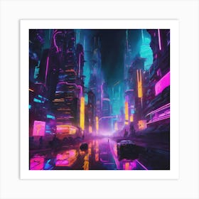 Futuristic Neon City Art Print