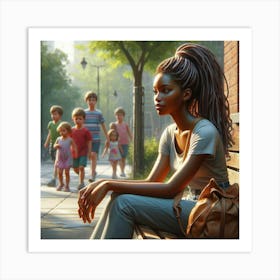 Woman Sits On A Bench Art Print