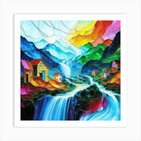 Abstract art of stained glass art landscape 17 Art Print