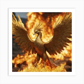 Golden Fire Phoenix Art Print