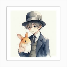 Manga Man And Hamster 1 Art Print