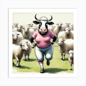 Cow In A Herd Art Print