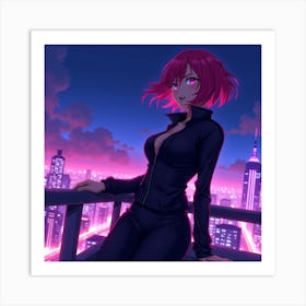 Anime Girl With Pink Hair 1 Art Print