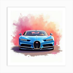 Bugatti Chiron Set Against A Colorful Watercolor Backdrop, No Signature Or Logo 1 Art Print