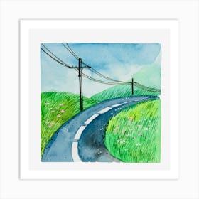 Watercolor A Road And A Meadow Art Print