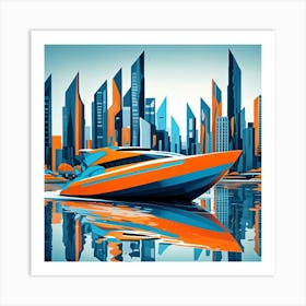 Futuristic Motor Launch Cubism Style Art Print