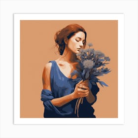 Woman Holding Flowers 1 Art Print