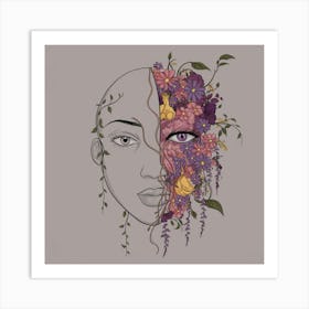 A captivating illustration of a stylized face with a monochromatic outline, 2 Art Print