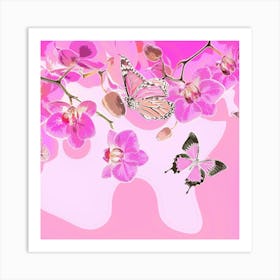 Pink Orchids With Butterflies Art Print