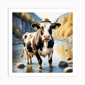 Cow In The River 1 Art Print