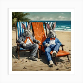 Rabbits On The Beach 2 Art Print