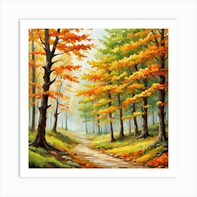 Forest In Autumn In Minimalist Style Square Composition 211 Art Print