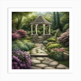 A Tranquil Garden With A Stone Pathway Art Print