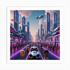 Futuristic sci fi city at Dusk 2 Art Print