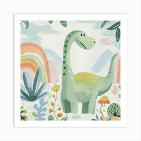 Cute Muted Brachiosaurus Dinosaur  3 Art Print