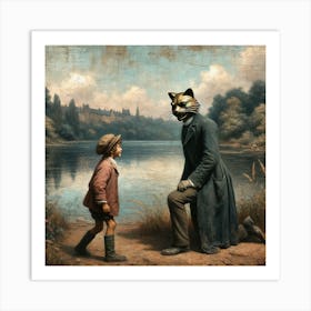 Cat And Boy Art Print