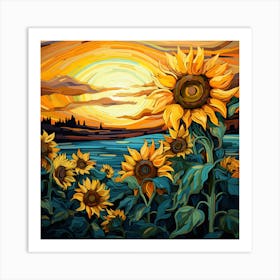 Sun Flower Sun Set Art Print