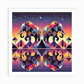 The Azure and Crimson Twins Elephants Art Print