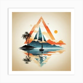 Geometric Art Sailboat and island silhouette Art Print