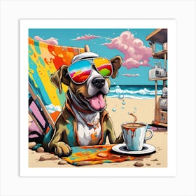 A Dog's Delightful Espresso Martini Beach Adventure Art Print