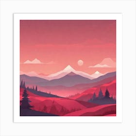 Misty mountains background in red tone 98 Art Print