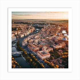 Aerial View Of Rome At Sunset Art Print