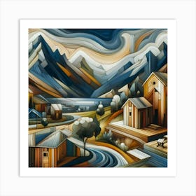 A mixture of modern abstract art, plastic art, surreal art, oil painting abstract painting art e
wooden huts mountain montain village 8 Art Print