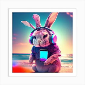 Bunny With Headphones 1 Art Print