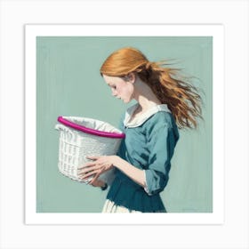 Woman Holding A Basket of Laundry Art Print