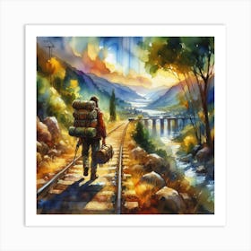 Watercolor Of A Traveler Art Print