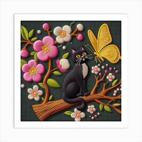 Cat On A Branch Art Print