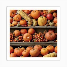 Pumpkins And Corn Art Print