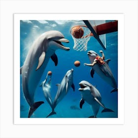 Dolphins Playing Basketball 2 Art Print