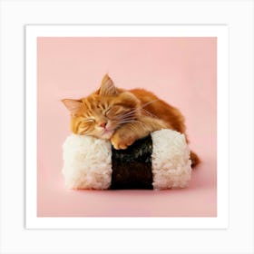 Cat Sleeping On Sushi Art Print