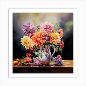 AI Whispers of Colour: Enchanted Dahlia Reverie  Art Print